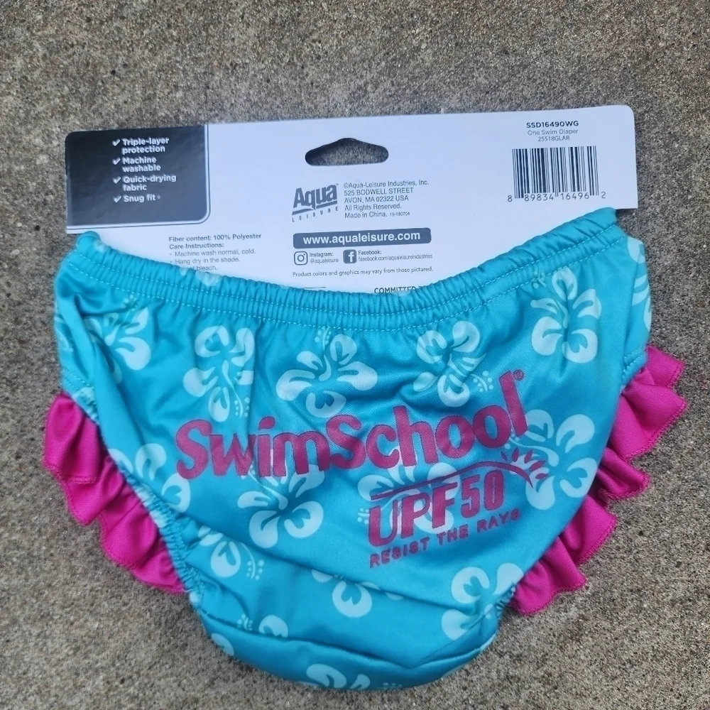 NWT Swim School Girl Level 1 Reusable Swim Diaper 6 Months 13-18 lbs. Blue Pink